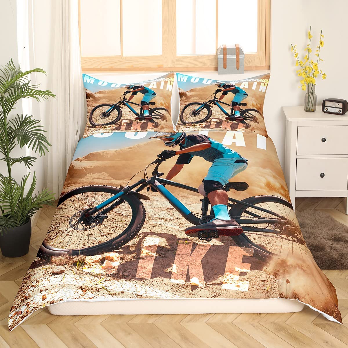 Junge Mountainbike Bettwäsche Teenager Bettwäscheset 135x200 Kinder Fahrrad Bettwäsche Set Männer Outdoor-Extremsport Bettbezug Set Mountainbike Bettwäsche für Kinder Jungen Schlafzimmer-Dekor