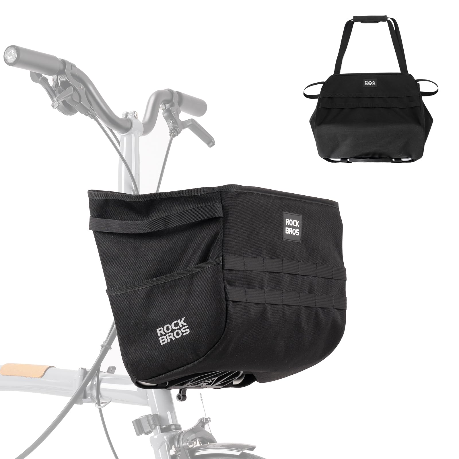 ROCKBROS Borsa Manubrio per Bici Brompton, Cestino Bicicletta Anteriore per Bici Pieghevole Resistente All'Acqua, 16L Grande Capacità per Ciclismo, Viaggiare, Il Pendolarismo Quotidiano, Nero