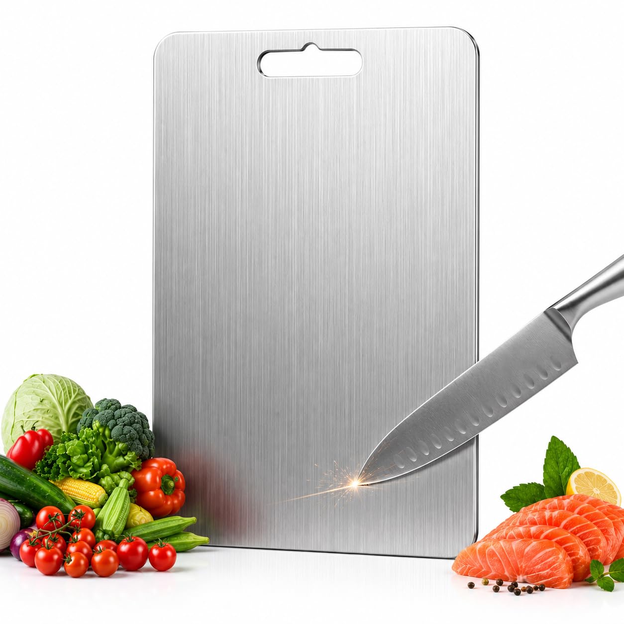 Pure Titanium Cutting Board,Non-Toxic Food Safe Double Sided Chopping Board,Odour Resistant Dishwasher Safe,Lightweight Prep Board for Home Kitchen,Camping Garden BBQ, 15 x 11 Inch