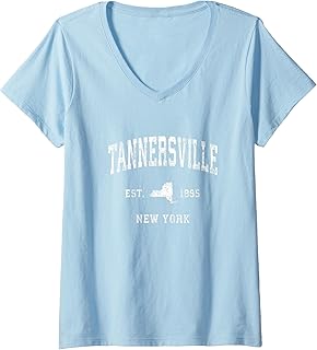 Womens Tannersville New York NY Vintage Athletic Sports Design V-Neck T-Shirt