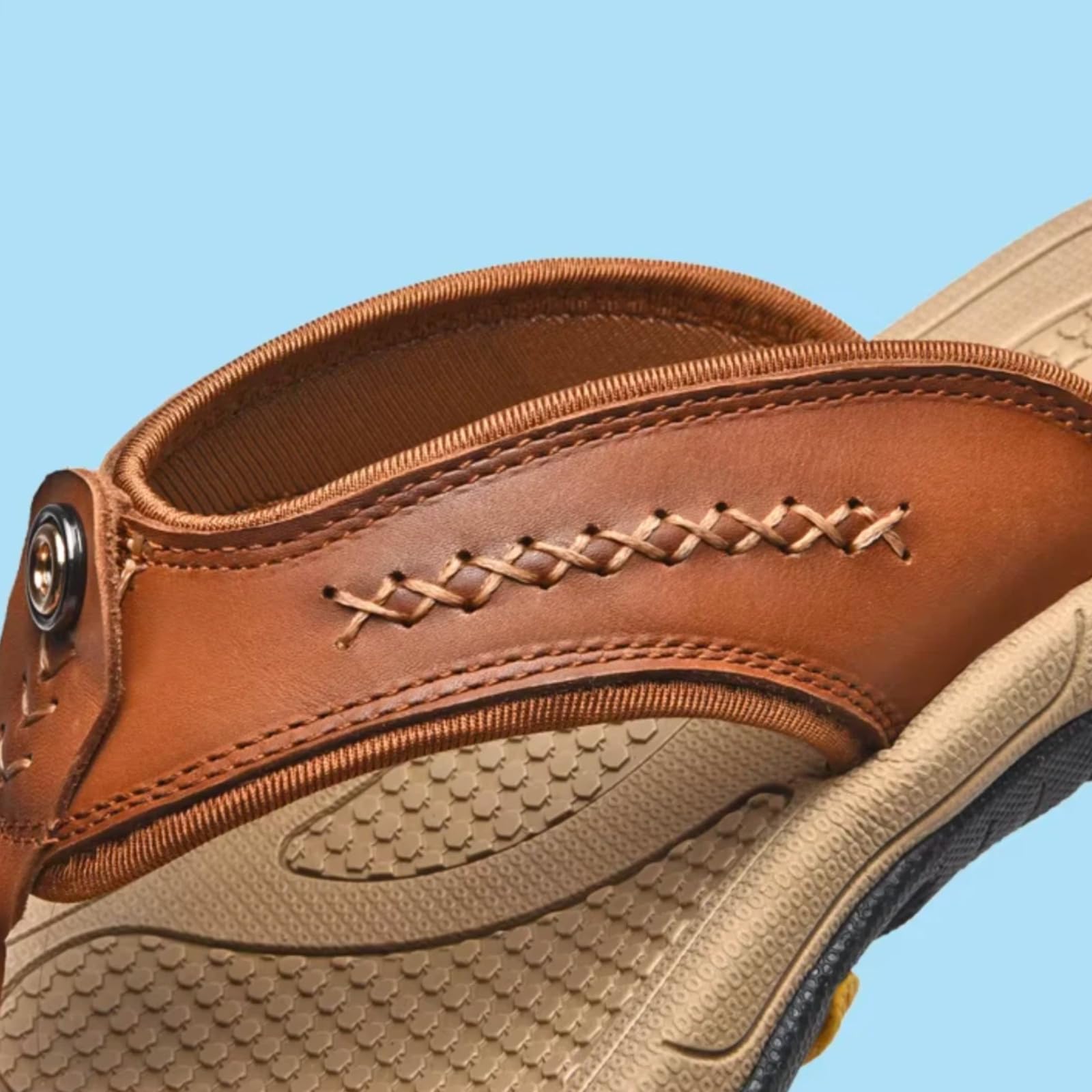 Infradito Uomo Flip-Flops in Pelle da Cucire Uomo, Sandali di Spiaggia Casual Gomma Piatta Antiscivolo per La Passeggiata Estiva All'aperto-brown-42