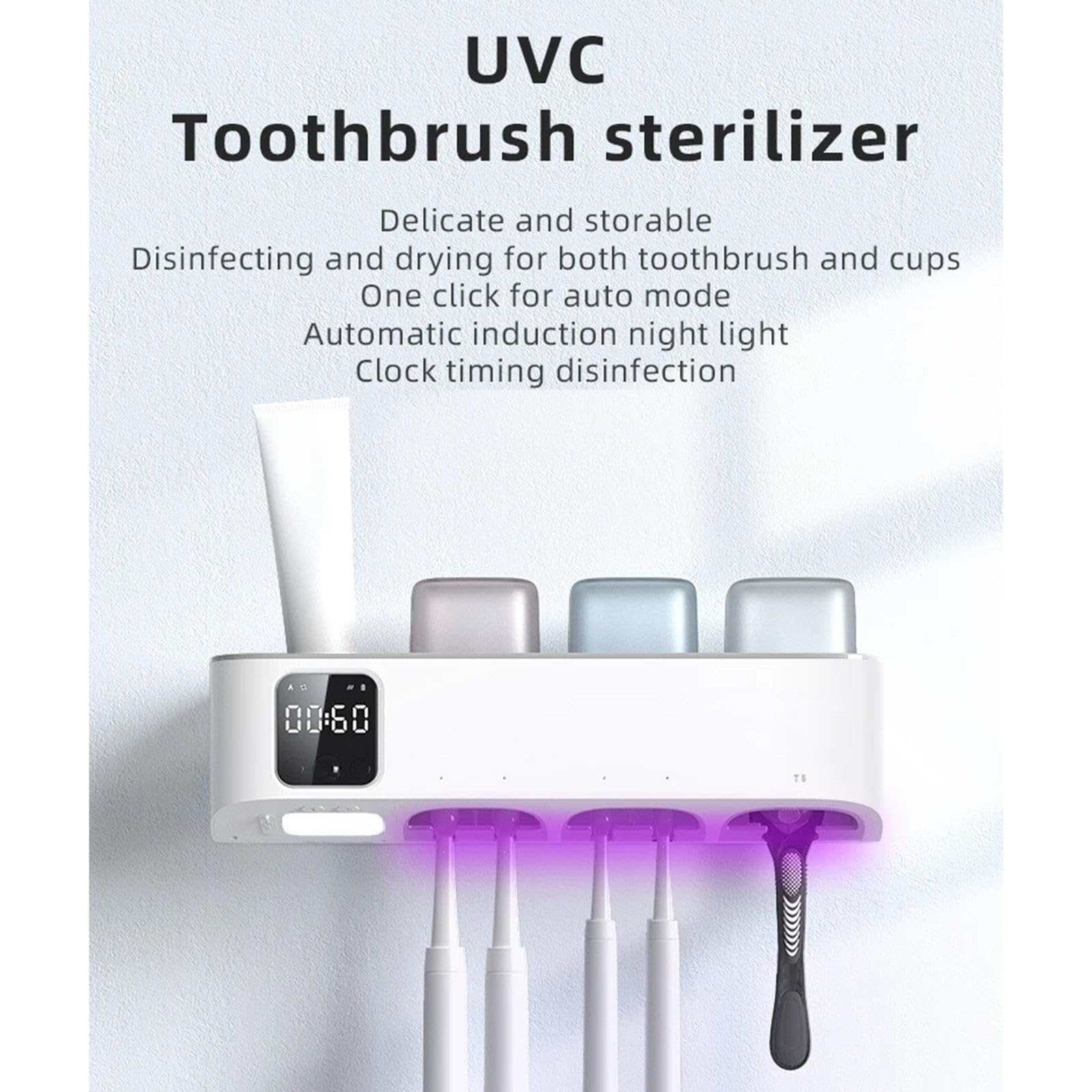 Esterilizador de cepillos de Dientes, Soporte para cepillos de Dientes para baño montado en la Pared, con función de desinfección UV Adecuado para baños domésticos,Black