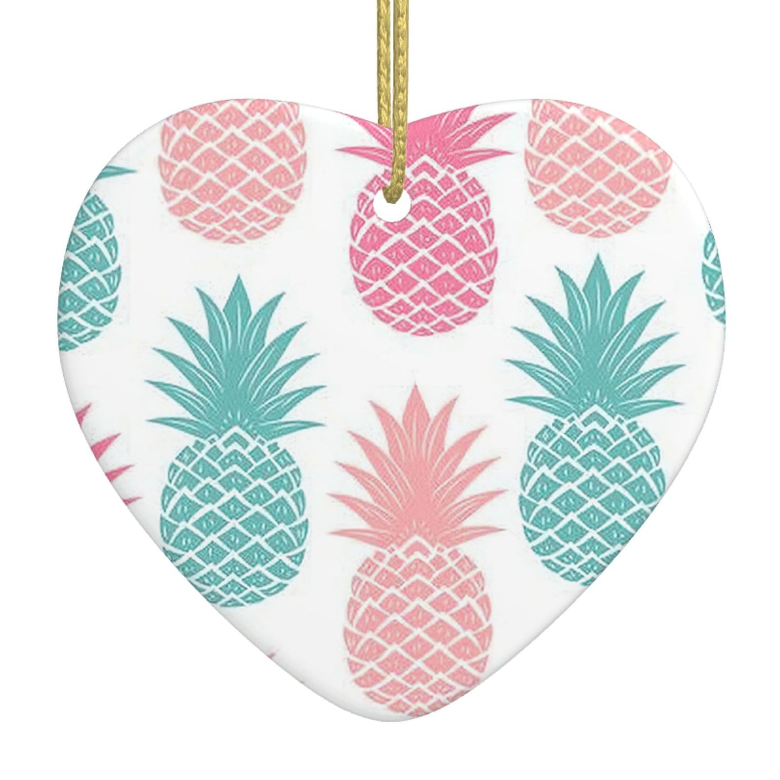 Nbtghga White Colored Pineapple Print Christmas Ornaments, Ceramic Hanging Ornament, Xmas Tree Decoration, Holiday Home Decor