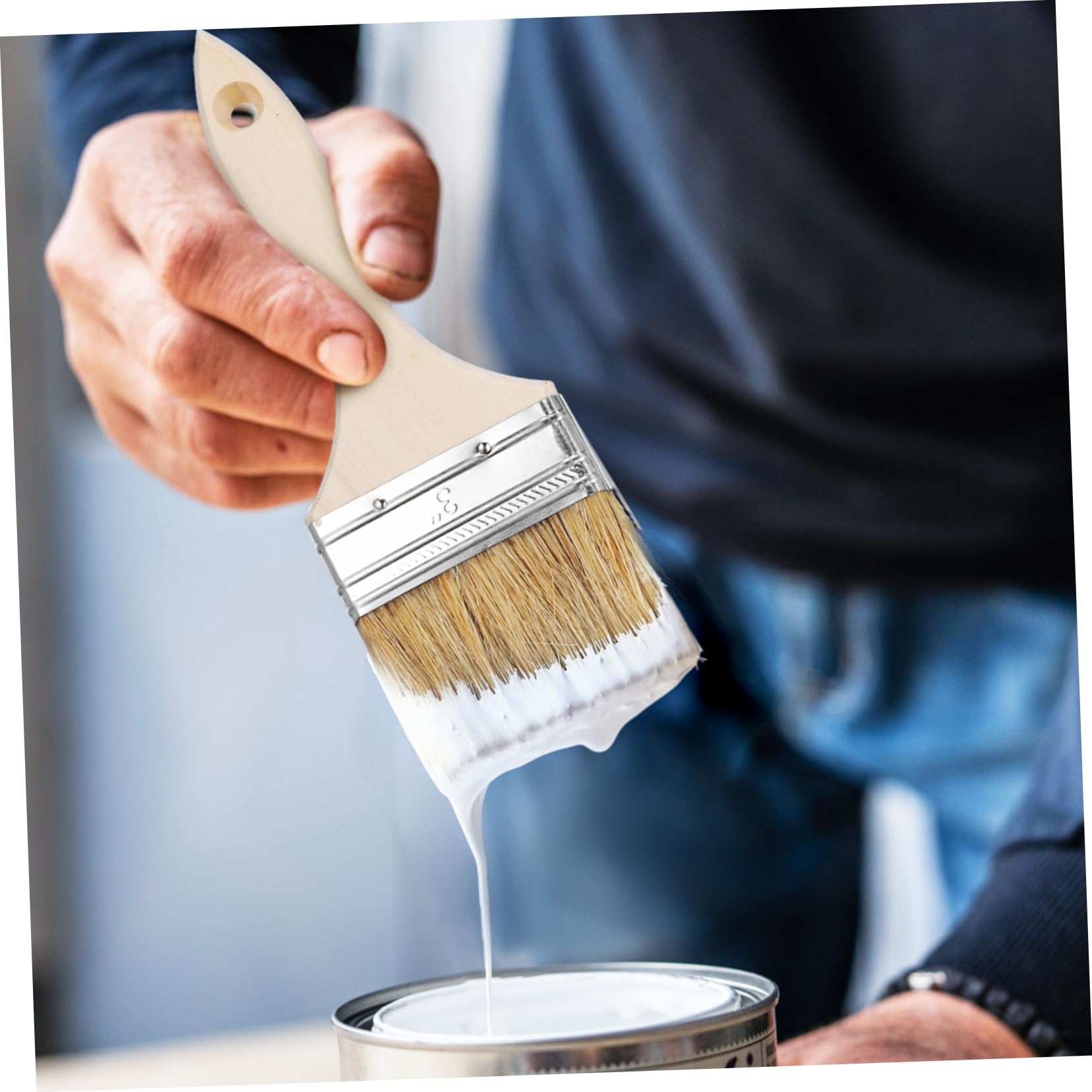Uonlytech 48piezas Pinceles De Pintura De Cerda Natural Mango para Pintura Limpieza y Cocción Herramienta Versátil para Manualidades y Decoración