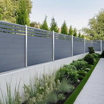 6x6 FT Semi-Closed Privacy Fence Panel for Outdoor Air Conditioner, Pool Equipment - Wood Plastic Composite WPC Waterproof, Trash Can Screen Security Barrier, Easy Install, Gray with 2 Sliver Posts