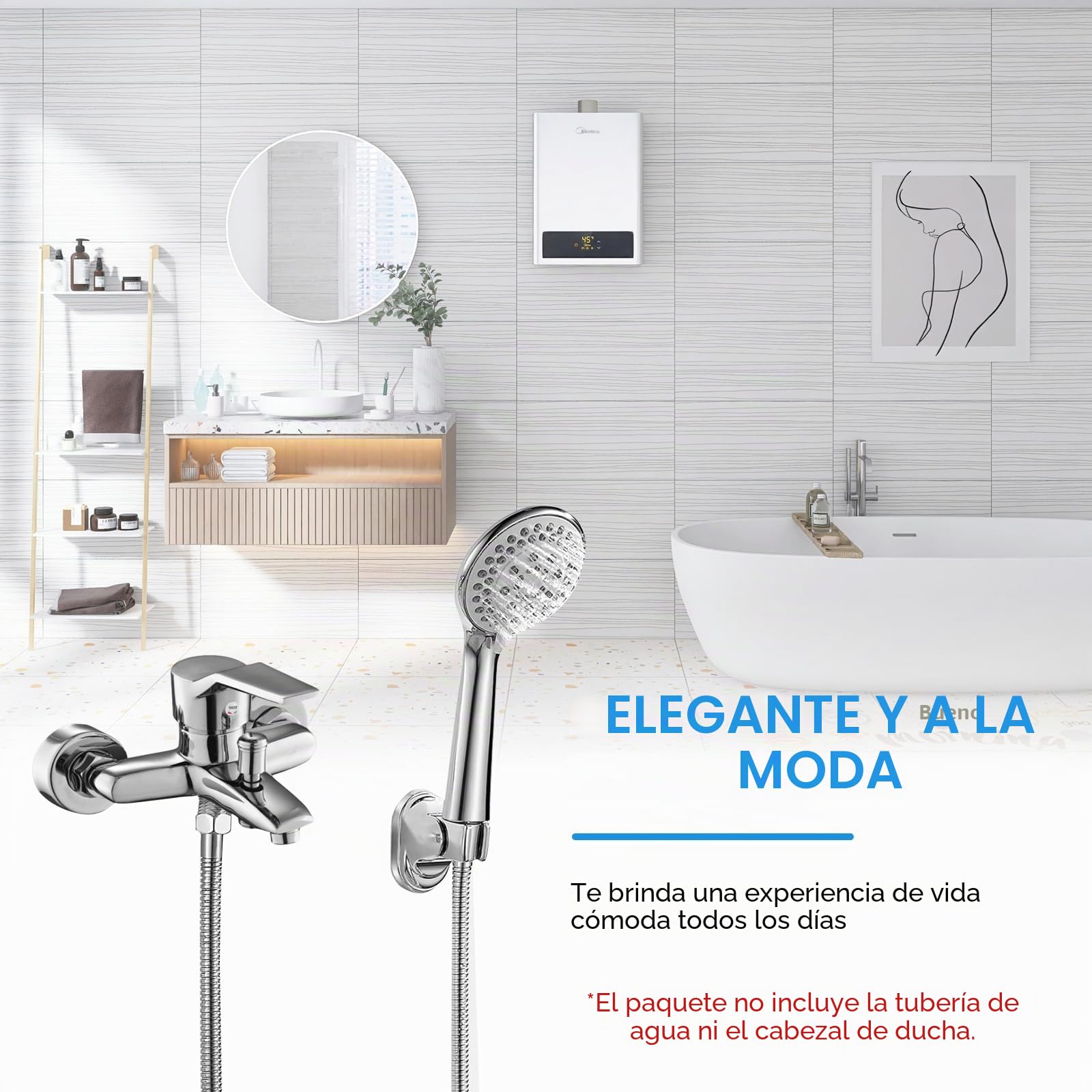 Bocguy Grifo mezclador para bañera, grifo de bañera, grifo de ducha, grifo monomando, salida de ducha para bañera y ducha, cartucho de cerámica cromado