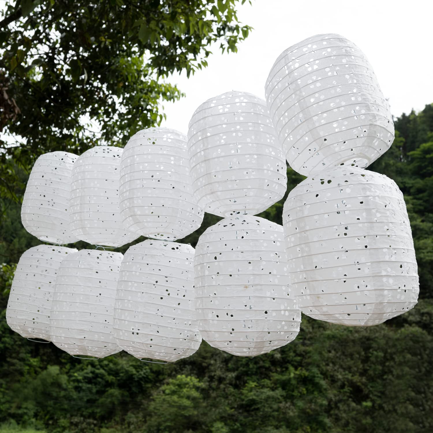 Aiminjey 10Pcs Chinese Paper Lanterns, Hollow Out Hanging Asia Japanese White Paper Lamps, 6 Inch Lanterns for Birthday Party Wedding Baby Shower Decoration Home Decor