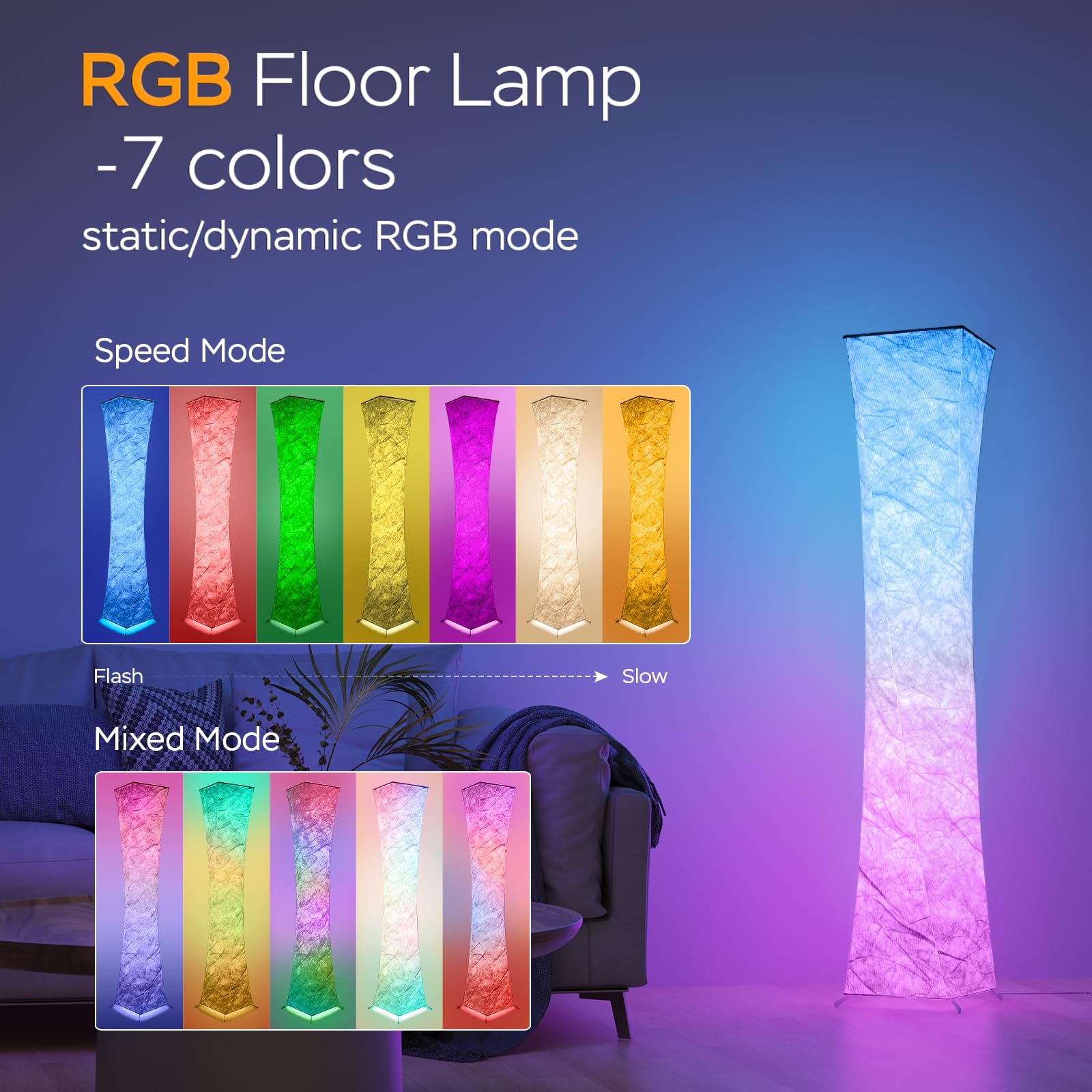 ANTENLICHT Lampa stojąca RGB do salonu, ściemniana, 155 cm, lampa stojąca LED z synchronizacją muzyki, zmiana koloru, lampa narożna, lampa RGB do salonu, sypialni, pokoju zabaw, pilot zdalnego
