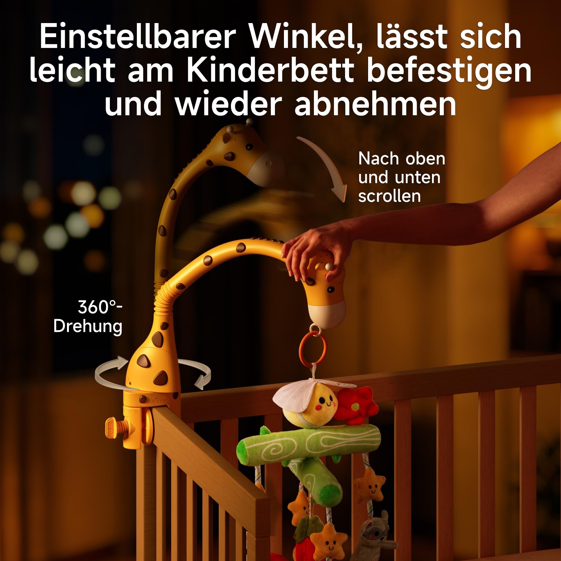 TUMAMA KIDS Baby Mobile für Babybett, Spielzeug Kinderbett mit Licht, Musik | Baby Schlafprojektor, 3 in1 Giraffe Bettspielzeug mit hängendem Bienen Plüschtier, Musik Spieluhr Mobile Kinder Geschenk