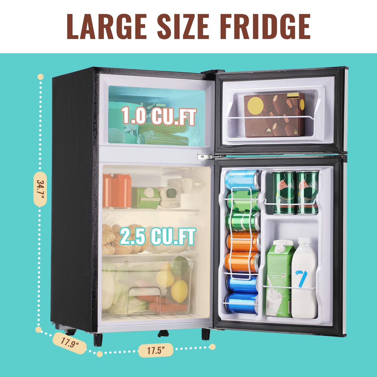 WANAI Small Refrigerator with Freezer 3.5 Cu.Ft Mini Fridge with Freezer on Top Double Door Small Fridge for Bedroom Dorm Room College Office Silver on Fridge.com