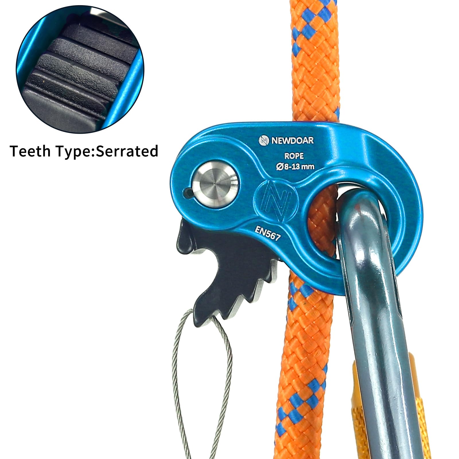 NewDoar Seilsteigklemme, leichte Seilklemme, Steigklemmenversteller, passend für 8–13 mm Seil, selbstsichernder Griff für Klettern, Jagen, Schutzrettung, Abseilen, Baumpflege, Ausrüstung