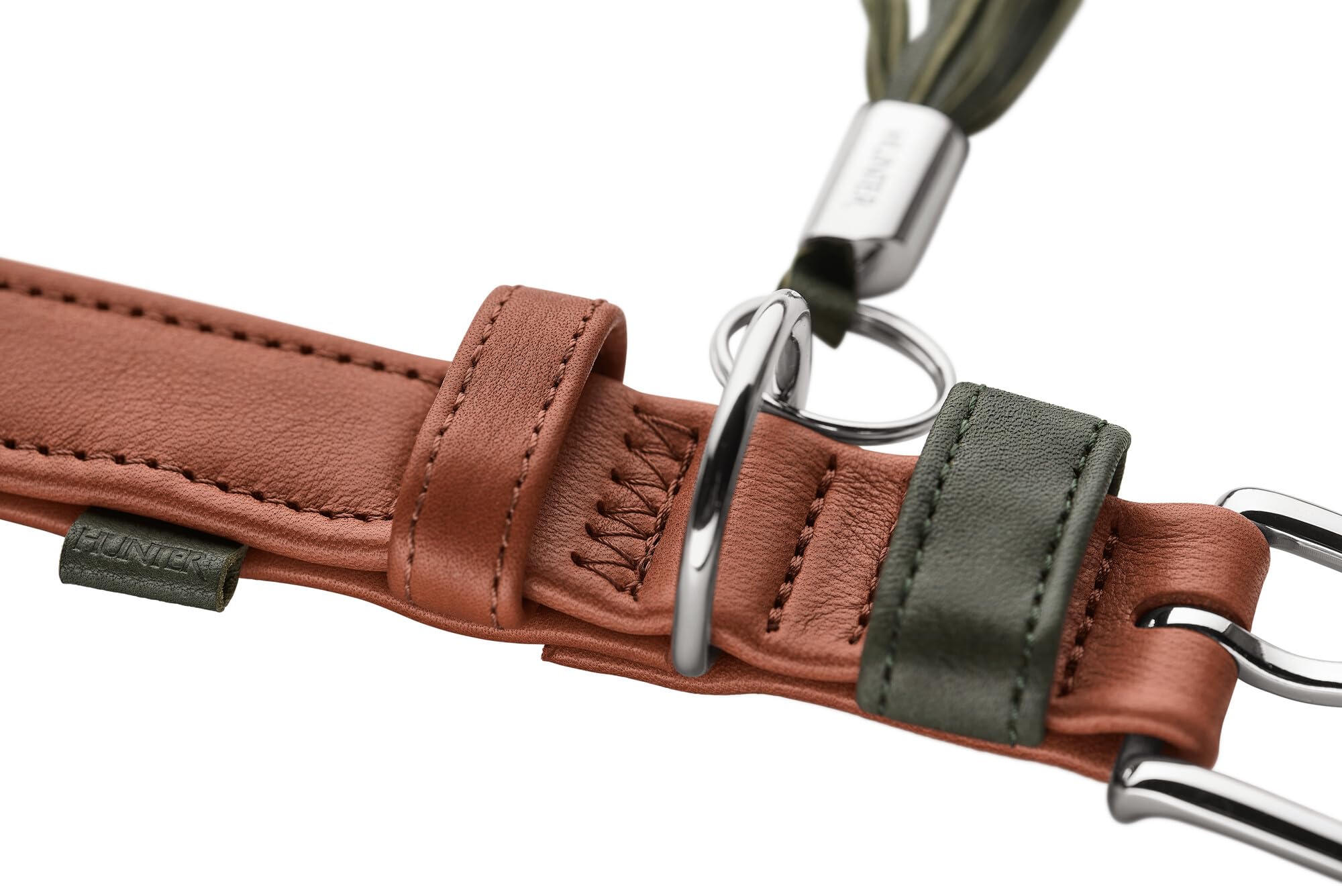 HUNTER Hundehalsband Portofino aus Premiumleder, extra weich gepolstert & fellschonend, mit umgeschlagenen Kanten, edle Haptik, Made in Germany, Farbe: Cognac/Oliv, Größe: 40