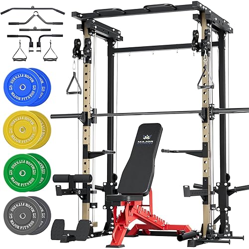 MAJOR FITNESS Drone3 Smith Machine, All-in-One Home Gym Power Rack with Cable Crossover, Pull-Up Bars, T-Bar & Squat Station, Heavy-Duty Full-Body Workout for Strength Training