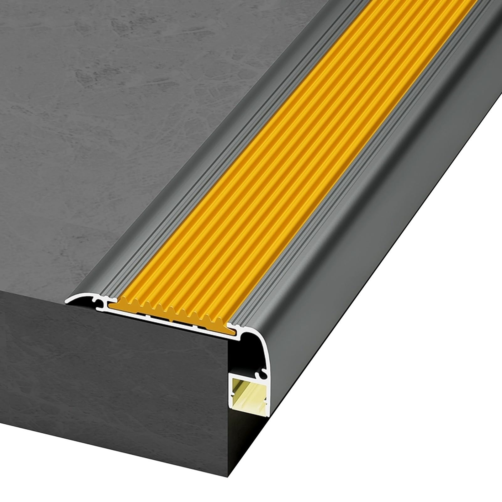 Profilo Paragradino Angolare in Alluminio da 100 cm Con canale LED, Profilo per Bordi per Scale a Forma di L da 58,5 mm x 24,3 mm per Pavimenti in Cemento e Legno(Gray yellow)