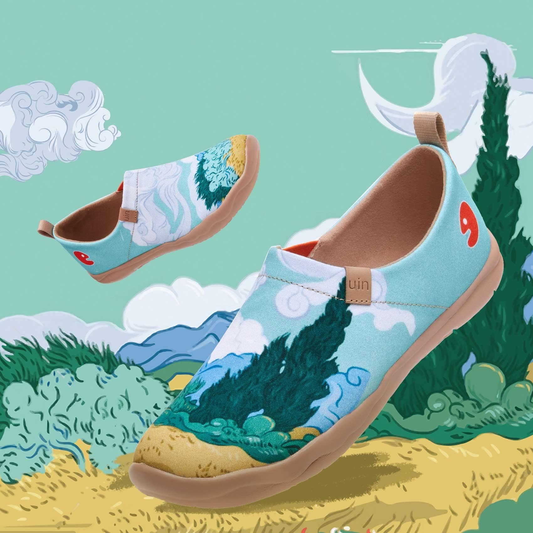 UIN Damen Slip Ons Schuhe Kunst Gemalt Loafer Lässige Wanderschuhe Leichtgewicht Bequeme kunstbemalte Reiseschuhe Toledo 1