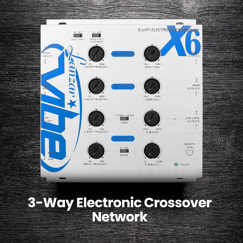 KIT Set pour LANZAR VIBEX6 1 égaliseur électronique Crossover 3 Voies 3 Sorties Avant/arrière/subwoofer avec télécommande subwoofer Inclus, 1 pièce