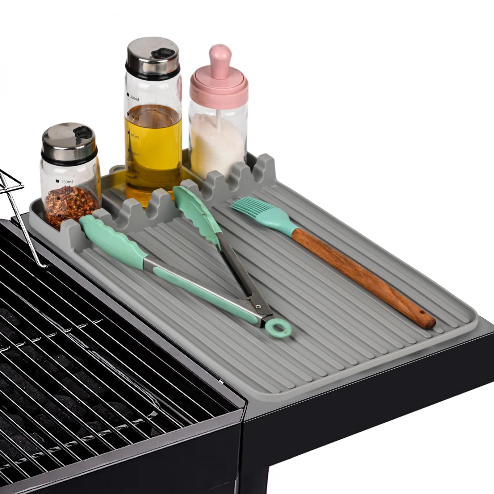 Silicone Griddle Tool Mat, Griddle Accessories, Side Shelf Spatula Mat with Drip Pad, BBQ Tool Holder, Utensil Rest for Kitchen Counter, Blackstone