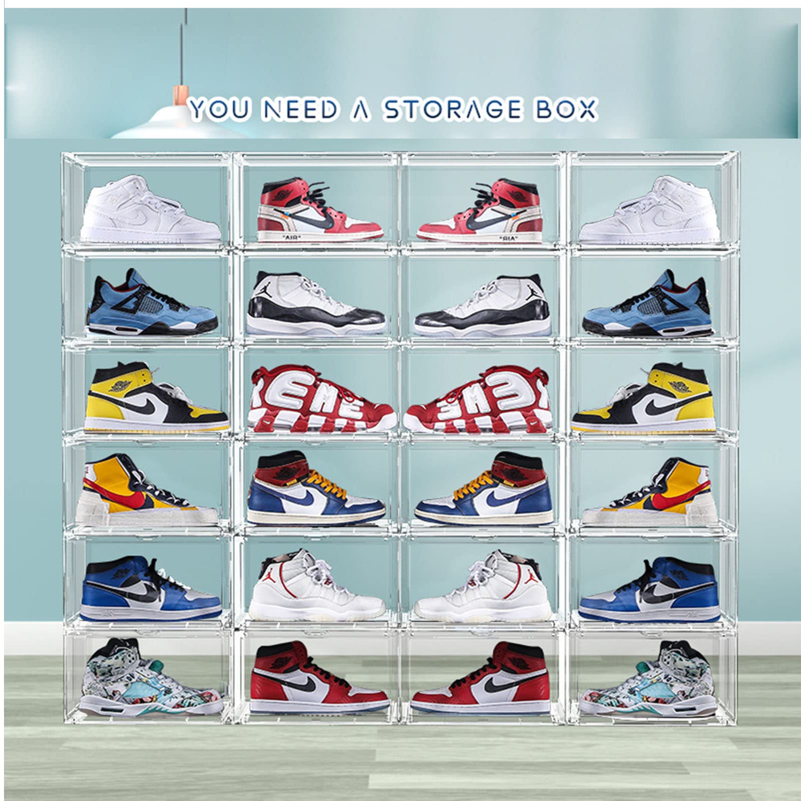 MECC Caja de Zapatos Transparente, Armario de Zapatos acrílicos apilable, con Puerta magnética, 14.4x10.6x8inch / 36x27x20cm (Clear Front Door 9 Pack#)
