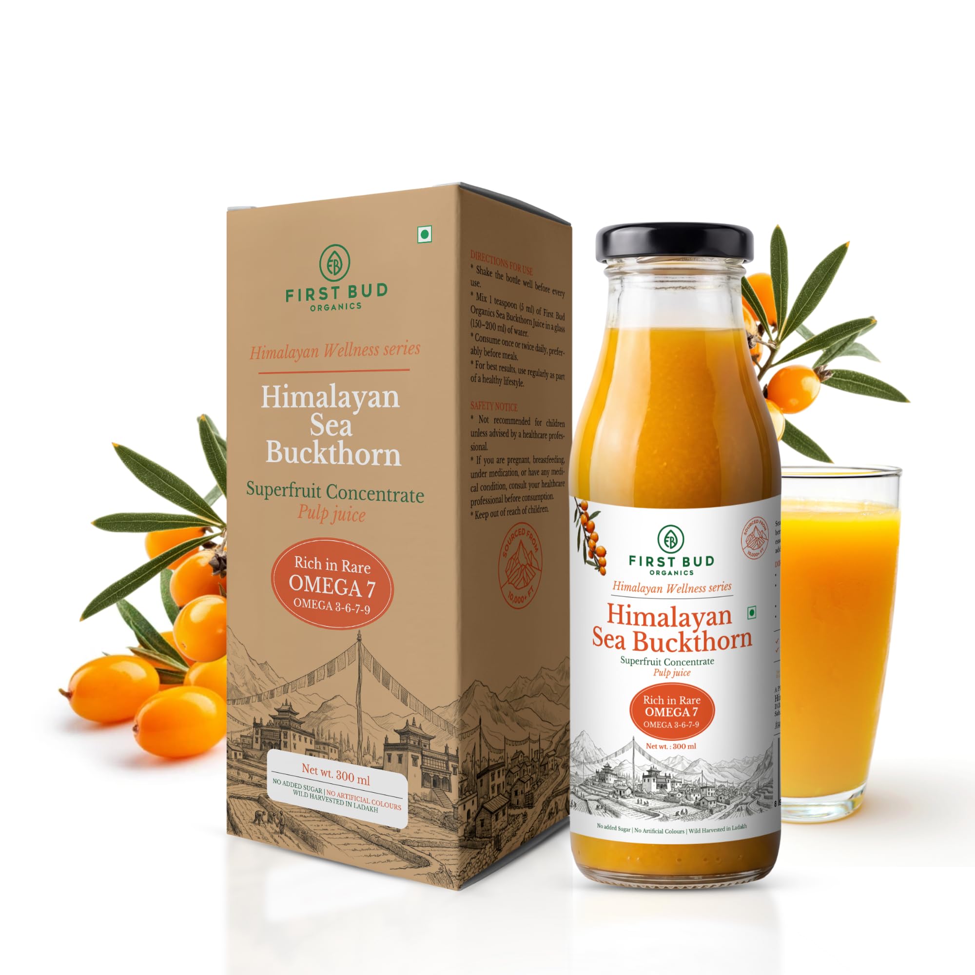 First Bud Organic Sea Buckthorn Juice Concentrate 300ml | Himalayan Omega 7 (3-6-7-9) Rich | No Class II Preservatives | No Added Sugar | Wild Harvested Ladakh | Immunity, Skin Glow, Heart & Metabolism Support | 60 Servings-image-4