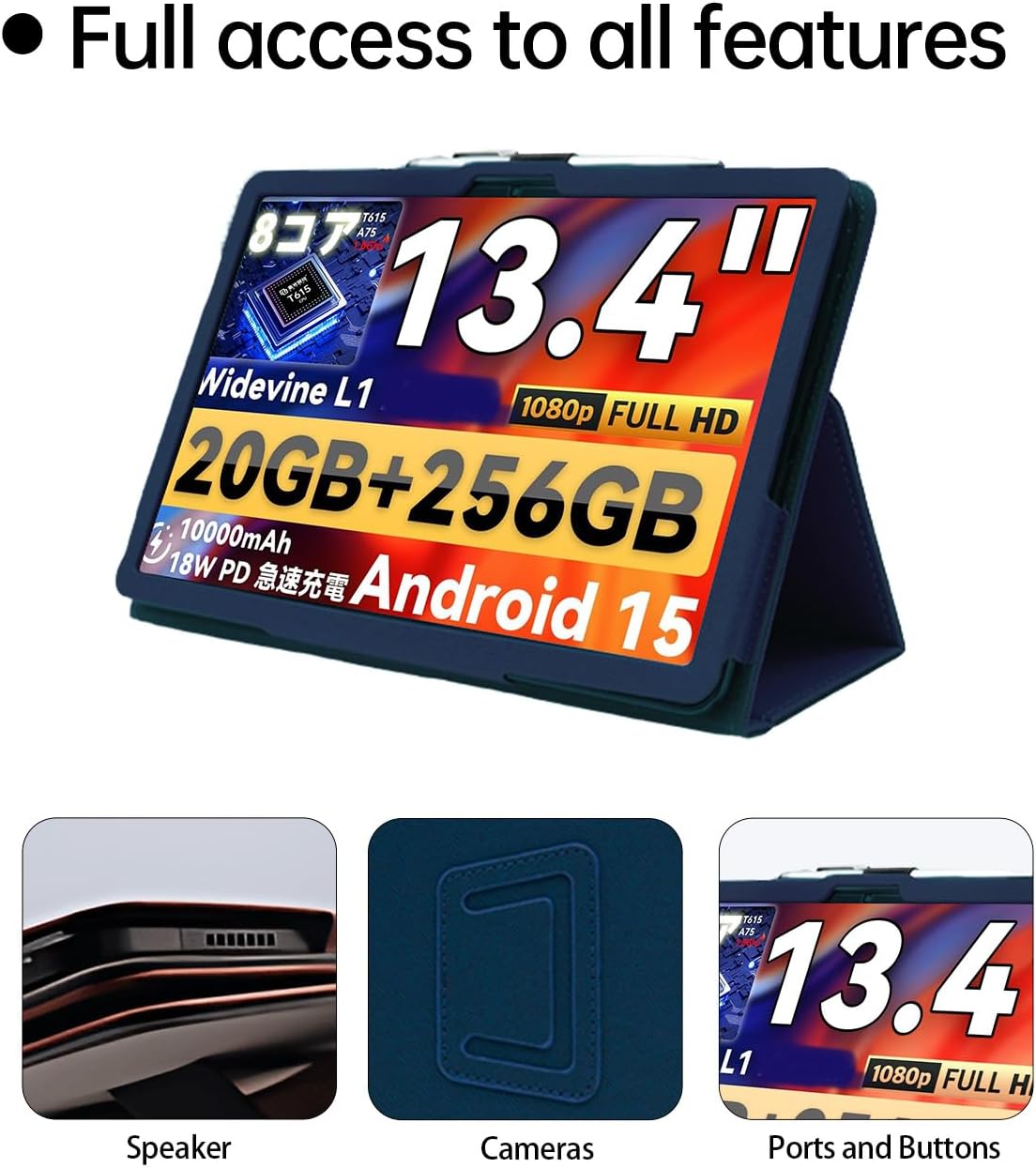 Case for TECLAST T65 Android 15 Tablet 13 inch，WUNIAK Premium Leather Business Folio Stand Cover for TECLAST T65 Android 15 Tablet 13 inch with Hand Strap,Blue