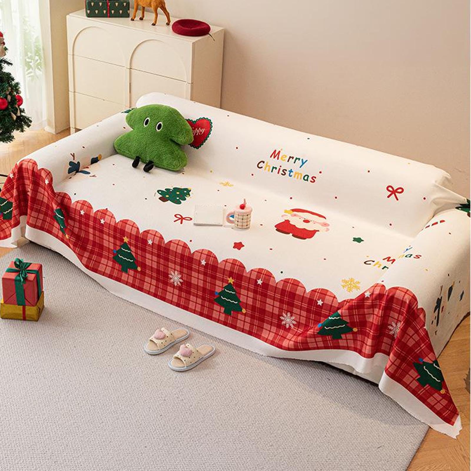Housse de canapé de Noël en chenille rouge pour créer des souvenirs en famille