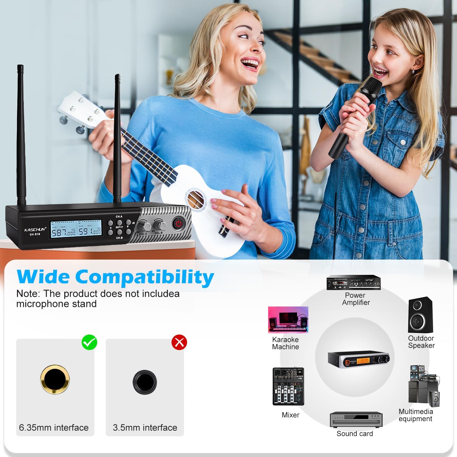Wireless Microphone System，Cordless Handheld Microfono Inalambrico，328FT UHF Wireless Microphone,Auto Scan Feature，Mics with Stable Signal Transmission，Suitable Church DJ Karaoke Wedding