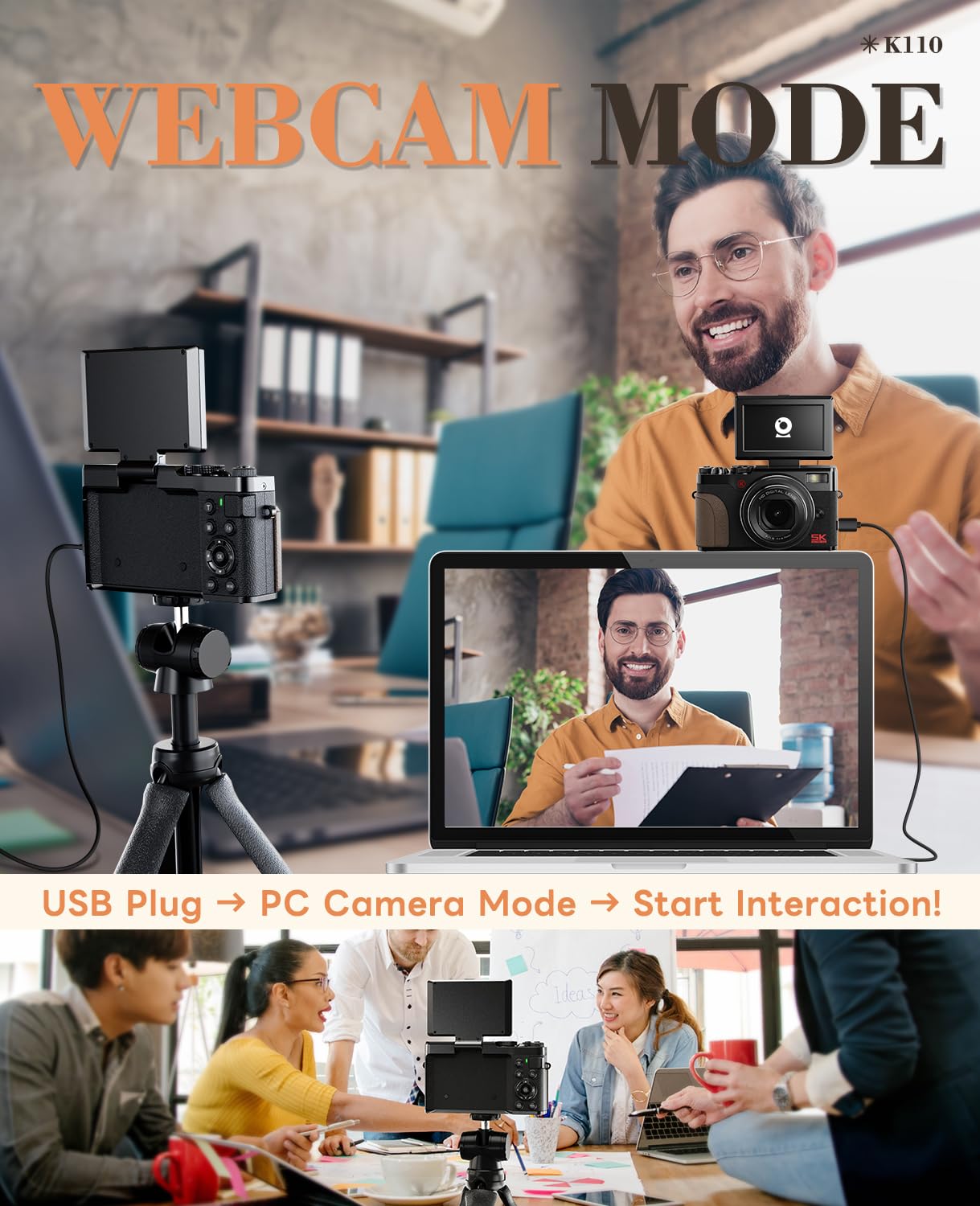 Fotocamere digitali da 64 MP per fotografia, fotocamere digitali autofocus 5K con scheda TF da 64 GB e 2 batterie, zoom 18x, fotocamera anti-shake per YouTube MC-US-K100C-BB-N5-A-2509