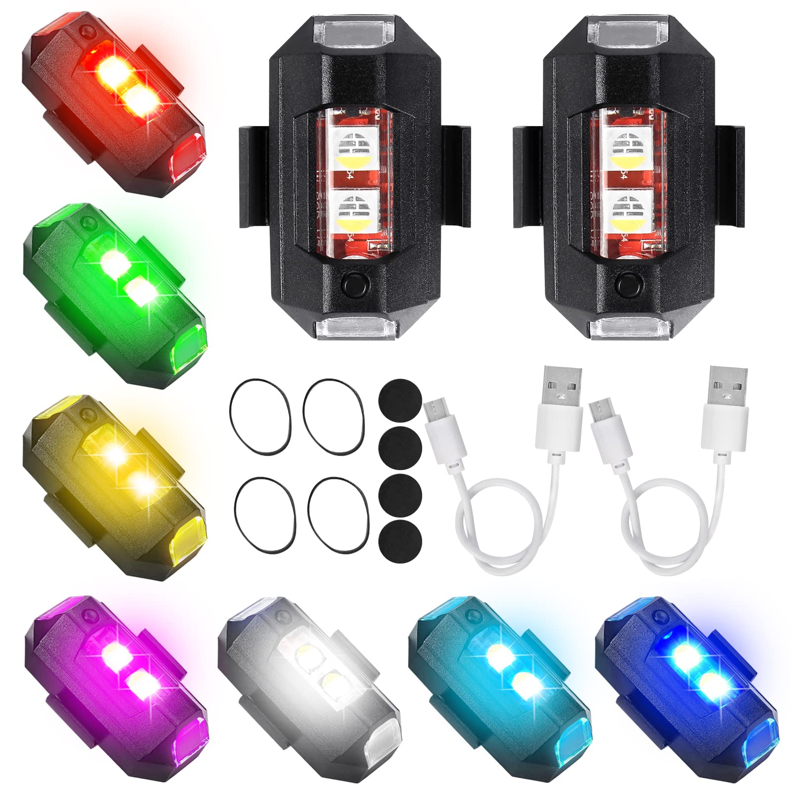 Pack De 2 Luces Estroboscópicas Para Drone Con Control Remoto – 7 Colores Y 30 Modos, Impermeable, Para Bicicletas, Coches Y Motos