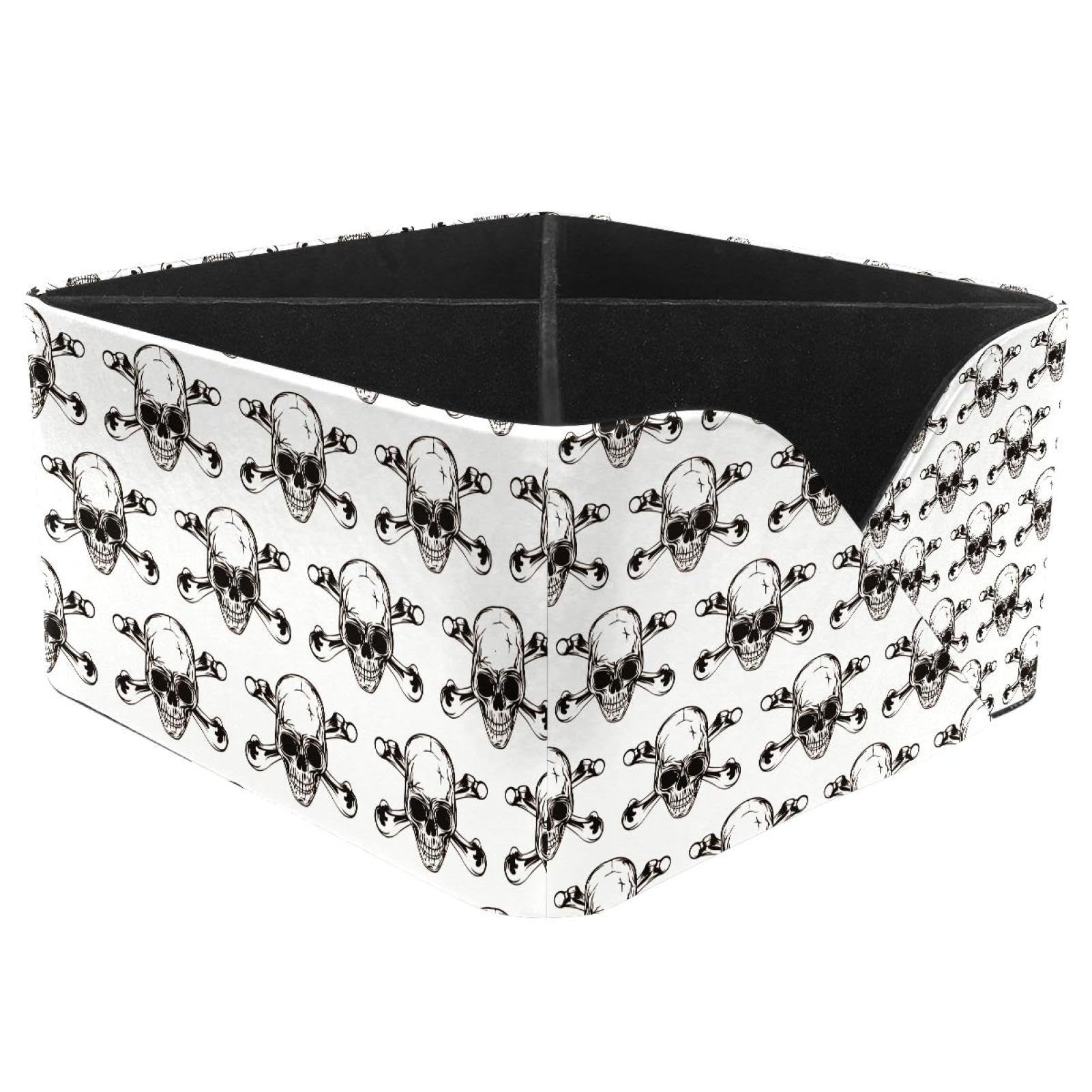 KengjuTesu Skull Cross Bones Pattern Desktop Organizer Pen Holder, Rectangular Pencil Cup for Office, Study and Makeup Stations