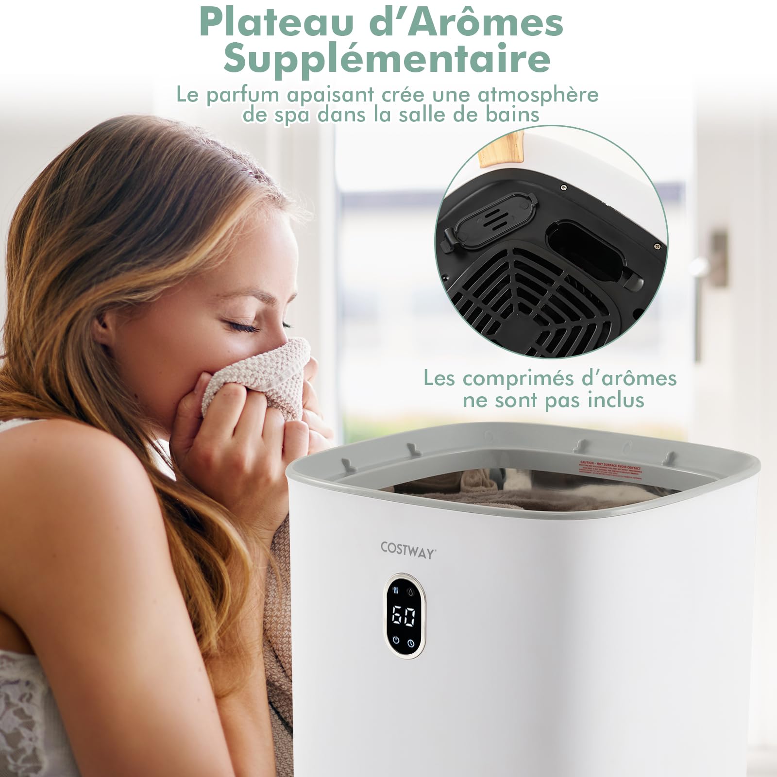 COSTWAY Chauffe-Serviettes 35L, Sèche Serviettes Portable pour Salle de Bain avec Arrêt Automatique, Minuterie&Mode Séchage, Plateau à Arômes, Seau Chauffant pour Peignoirs Spa Couvertures