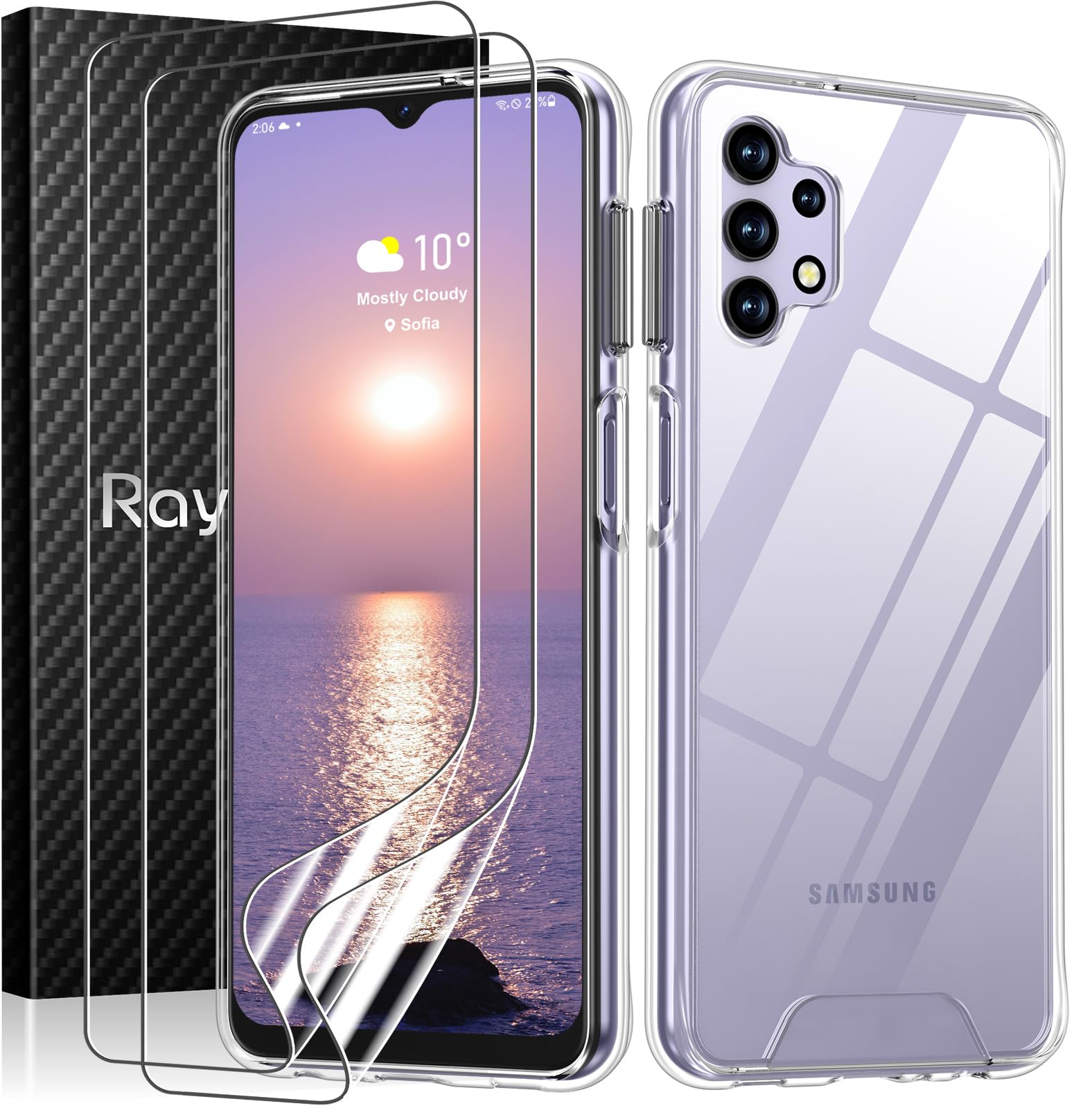 Rayboen for Samsung Galaxy A32 5G Case with 2X Soft Screen Protector, Crystal Clear Hybrid Designed Protective Shockproof Slim Phone Cover for Galaxy A32 5G