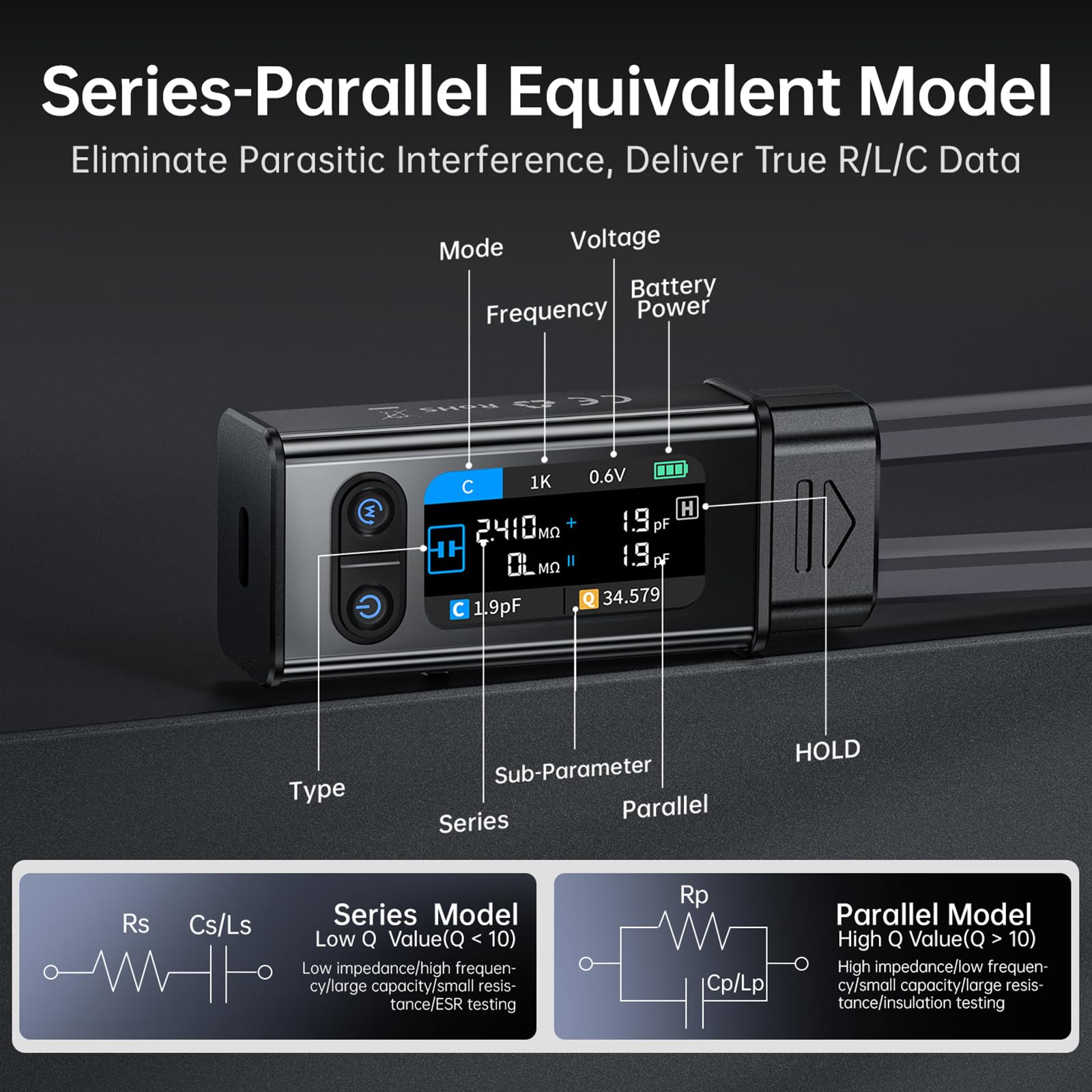 LCR Messgerät LCR-ST2, 2-in-1 LCR Meter Pinzette, LCR/ESR Meter, LCR-Messpinzette, 100kHz digitales Multimeter für SMD Automatischer Sequenzvergleich Widerstand Induktivität Kapazität Bauteilprüfung