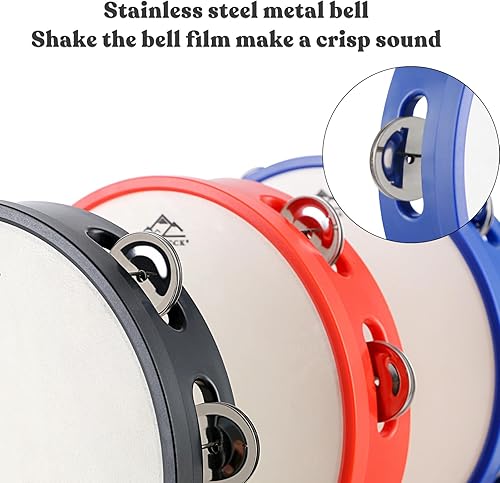 Miniatura 3 de EASTROCK Pandereta de 8 pulgadas, campana de tambor de mano de abedul de metal, jingles de percusión musical, campana, pandereta, instrumento