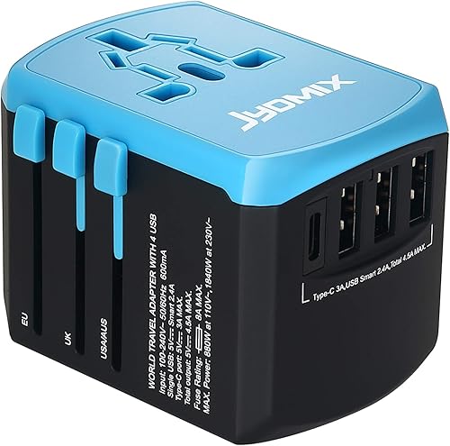 Adaptador de corriente de viaje USB universal todo en uno con 3 puertos USB y cargador de pared internacional tipo C en todo el mundo Enchufe de