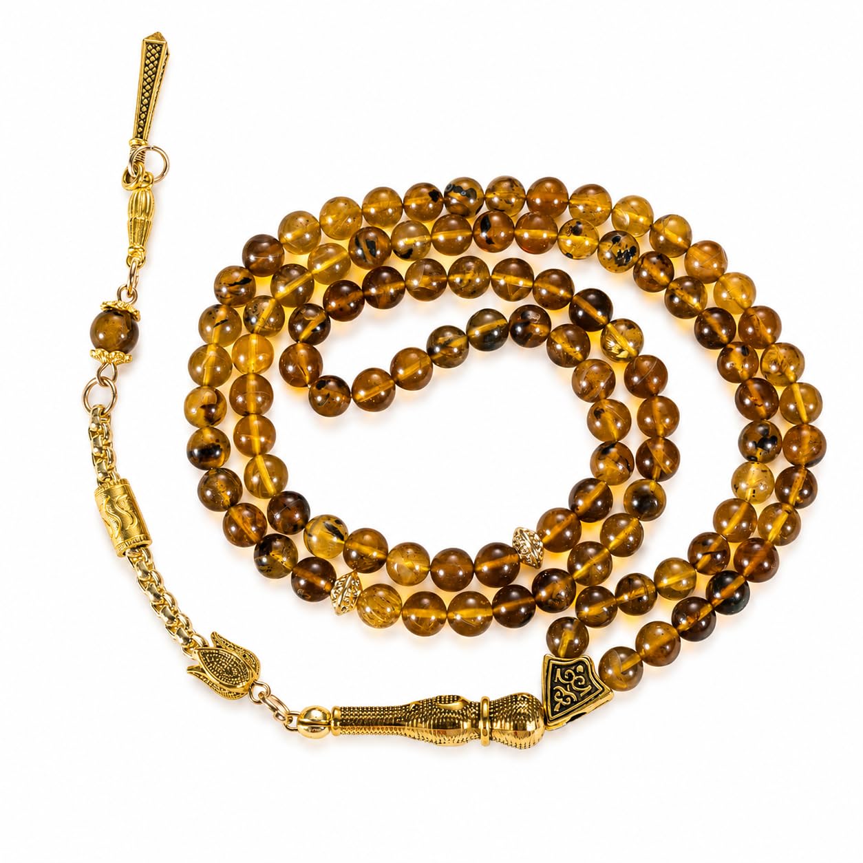 Amber Tasbih 99 Beads Misbaha Prayer Beads with Certificate and Gift Box, Natural Amber Tasbih for Men, Ramadan Eid Birthday Gift for Father Husband