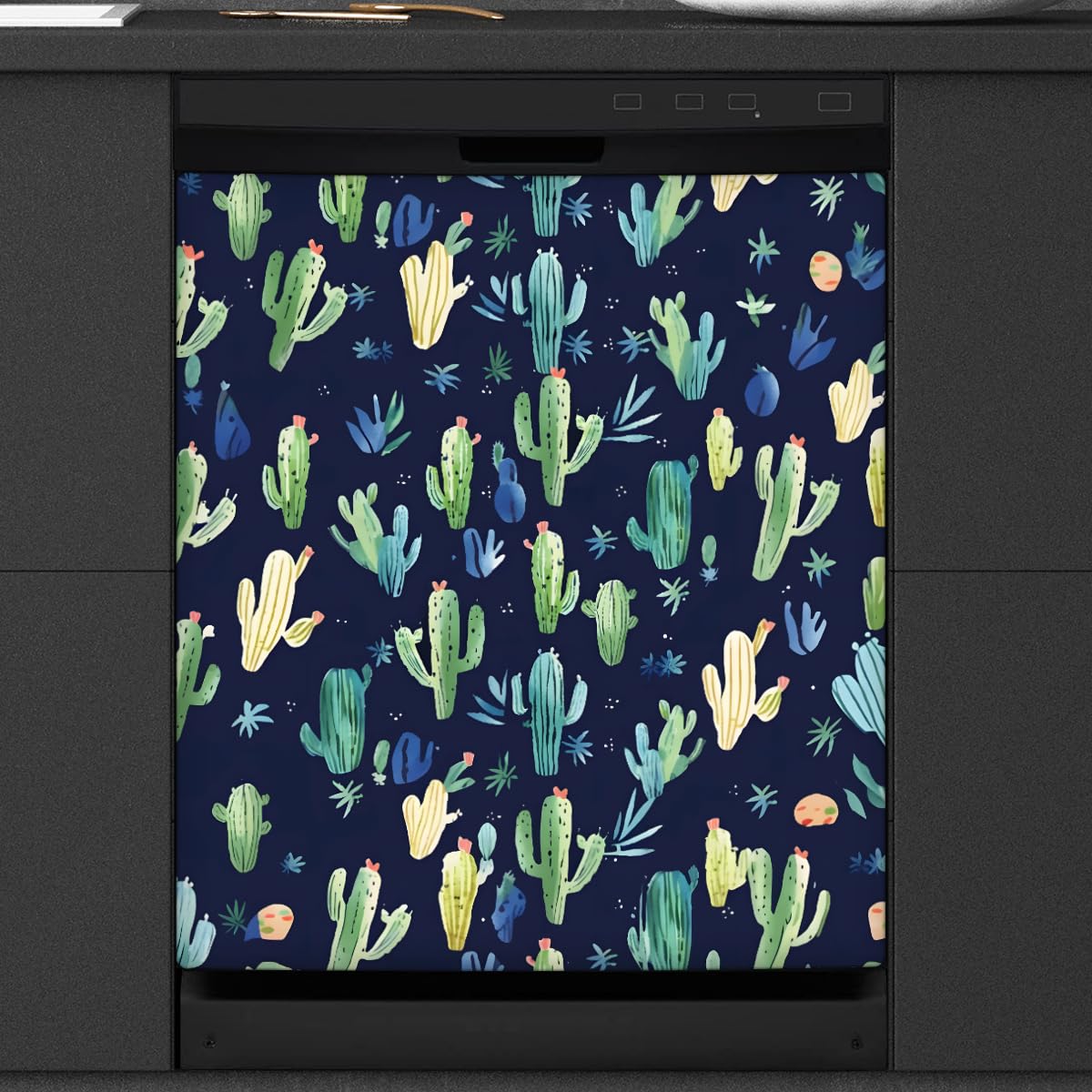 Mexpekil Adesivo decorativo per lavastoviglie con pianta cactus, 53 x 66 cm, adesivo decorativo per lavapiatti per porta d'ingresso, impermeabile, per pannello elettrodomestico da cucina, decalcomania