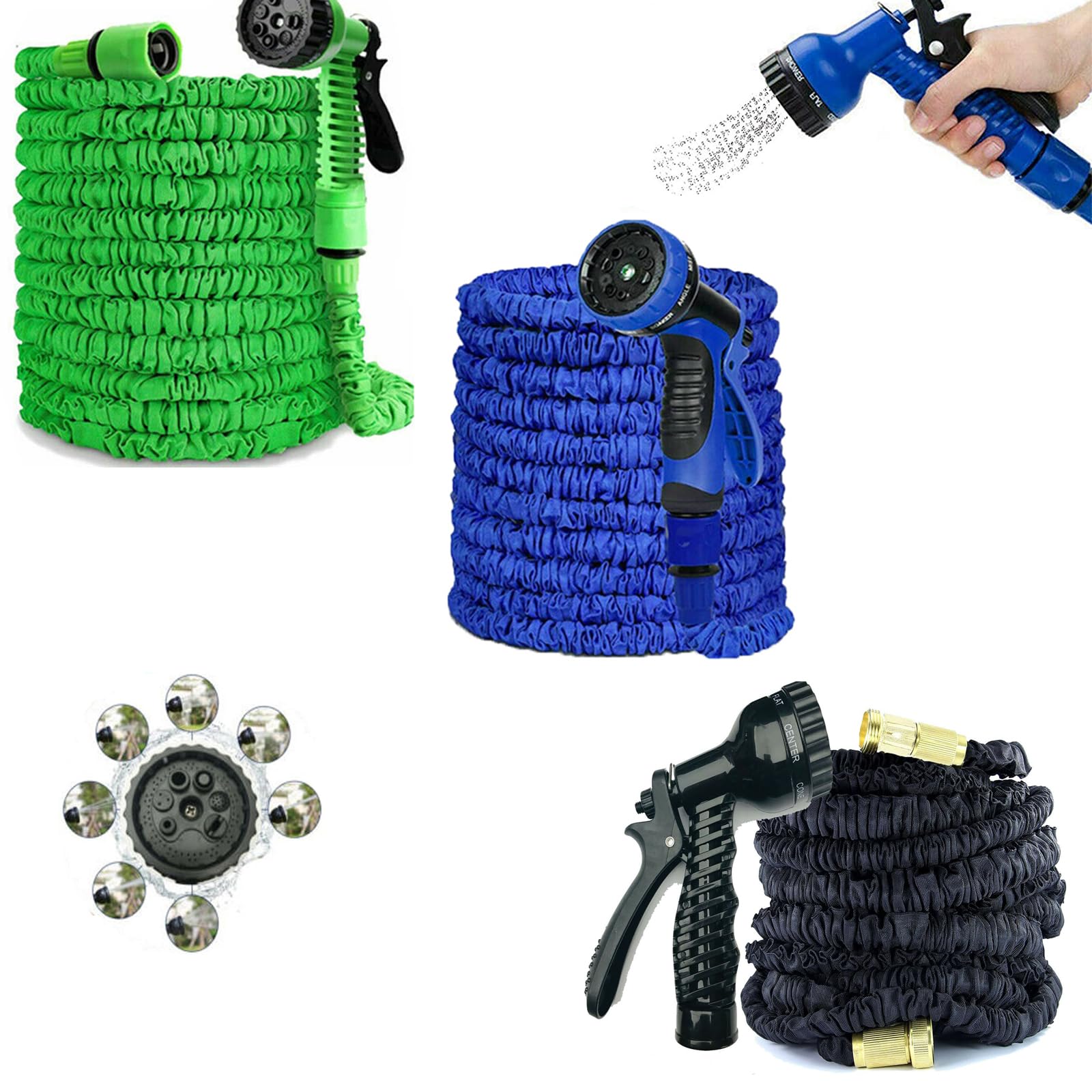 75FT/100FT/150FT/200FT Expandable Flexible Garden Hose Pipes Gardening Hose with 7 Function Water Spray Nozzle Gun 3 Times Expandable Flexible Magic Hose Lightweight Easy Storage (Green, 100FT)