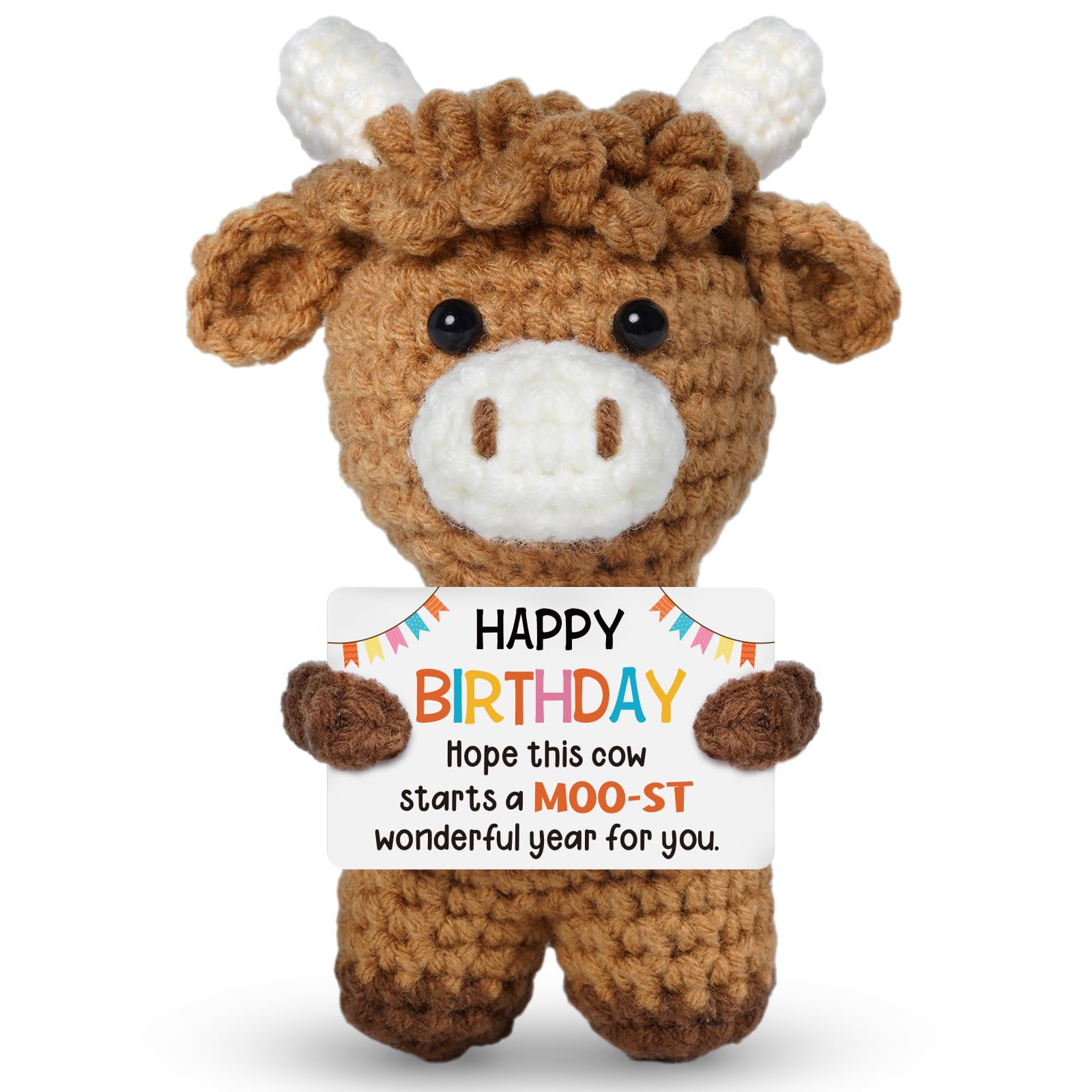 Cute Birthday Gifts for Women Men, Funny Highland Cow Gifts Crochet Plush