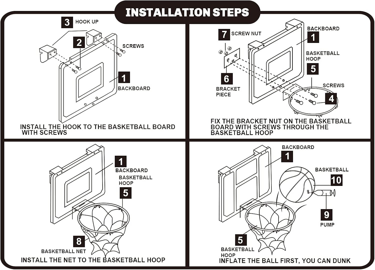 Large Indoor Basketball Hoop for Kids & Adult 23 X 16 Inch Board with 3 Balls and 2 Nylon net Over The Door & Wall Mount Indoor with Complete Basketball Accessories Perfect Christmas & Birthday Gifts : Sports & Outdoors
