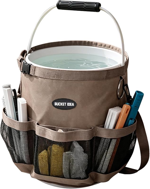 Organizador para Balde de Lavagem Automotiva MELOTOUGH em Poliéster 600D, Bolsos para Produtos de Limpeza, Khaki, Modelo BI03-Khaki