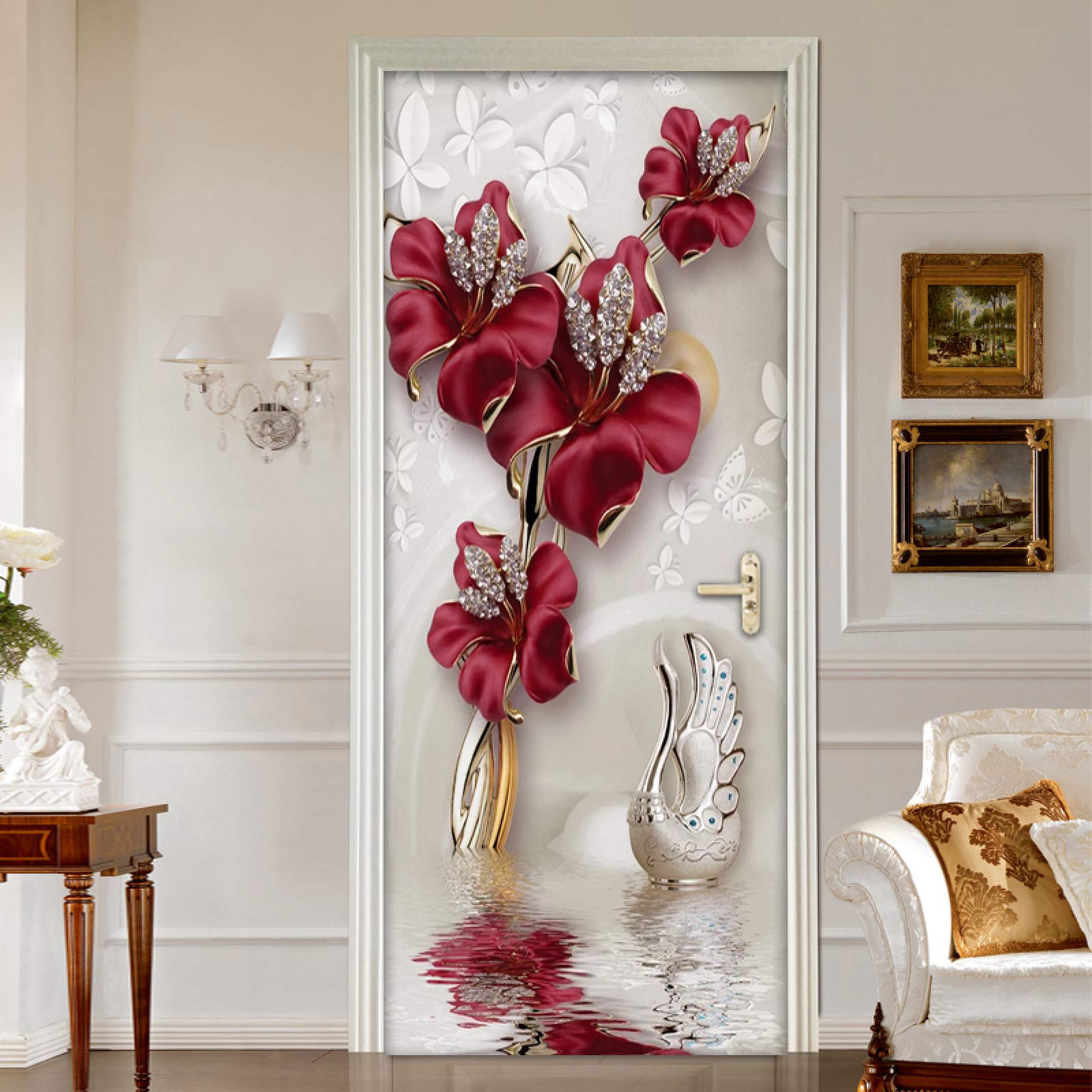 Adesivi Per Porte Per Porte Interne 3D Fiori Colorati Etnici Carta Da Parati Autoadesiva Decorazione Per La Casa Adesivo Da Parete Adesivo Artistico