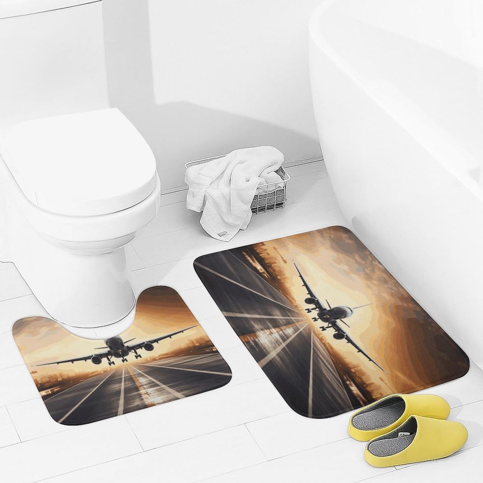 EKYOSHCZ 2 Piece Bathroom Rugs Sets Soft Absorbent Microfiber Bath Rugs and U-Shaped Contour Toilet Rug Non-Slip Floor Mat Backpack Airplane Bath Mats
