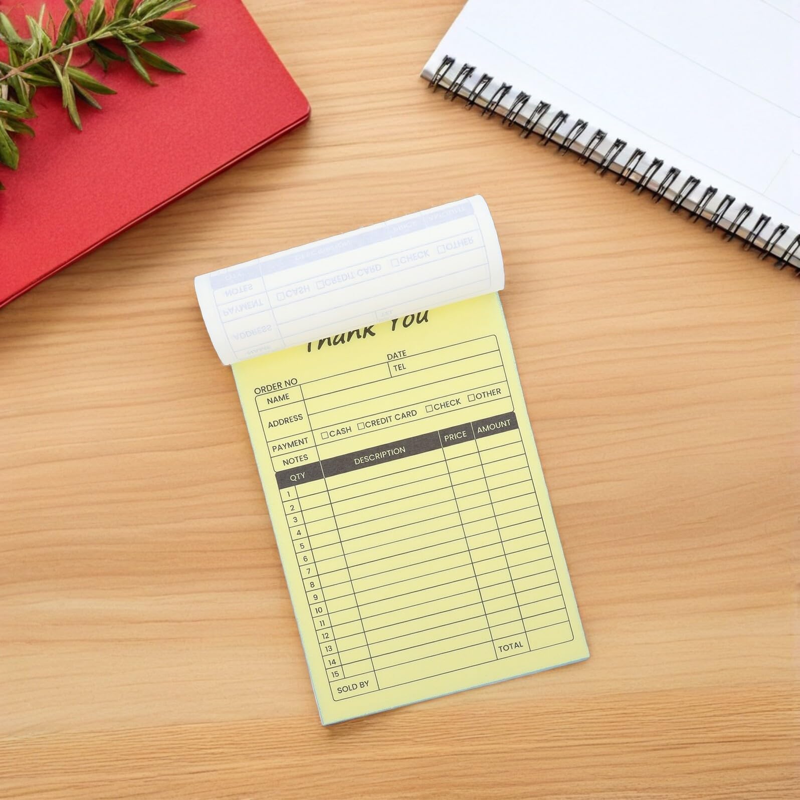 CLISPEED Lot de 2 carnets de factures pour petite entreprise avec formulaires de reçus sans carbone et dos en carton, bloc-notes en 2 parties pour suivi des achats de restaurant et de détail, 100