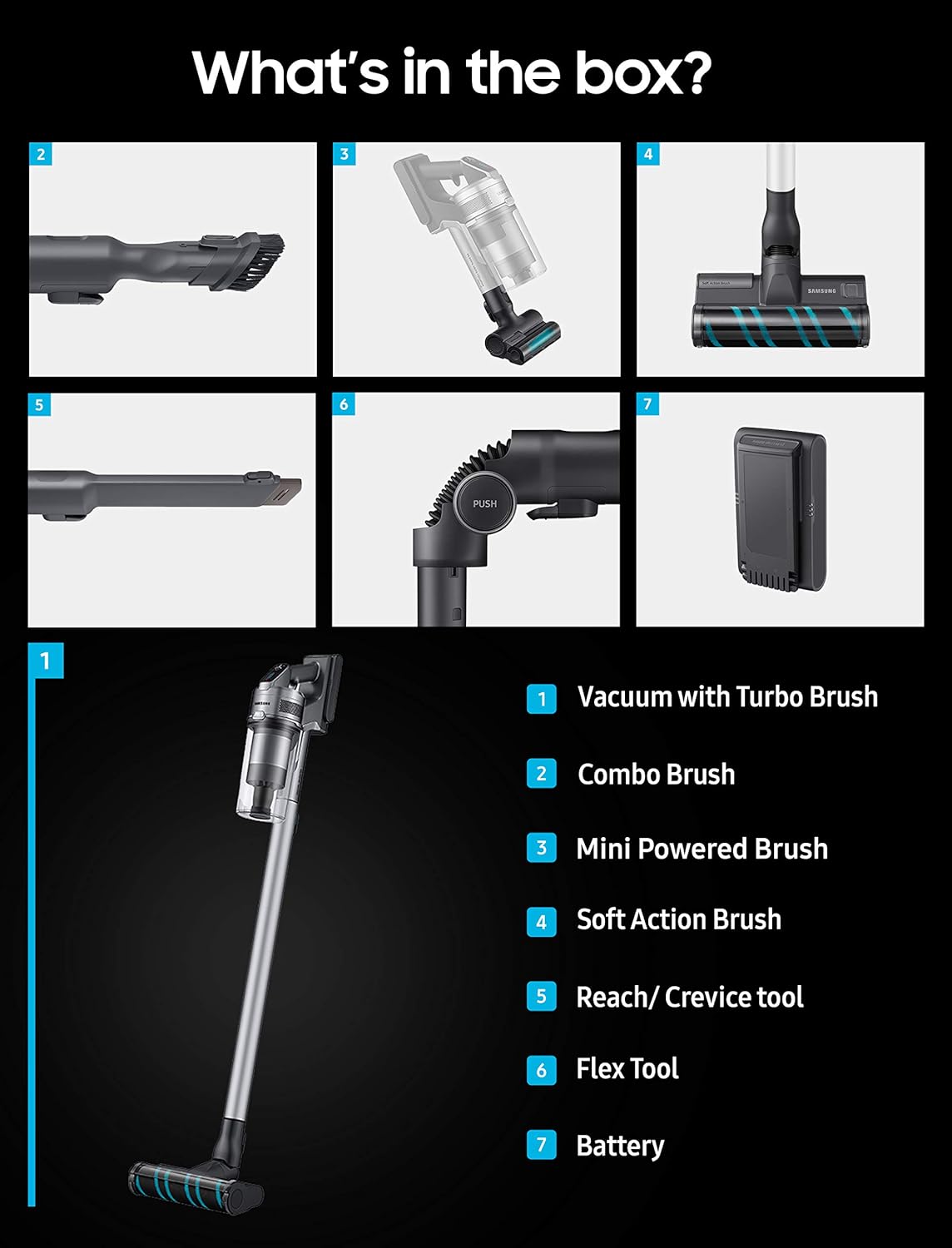 Samsung Jet 75 Stick Cordless Lightweight Vacuum Cleaner with Removable Long Lasting Battery and 200 Air Watt Suction Power, Complete with 180 Deg Swivel Brush, Titan Silver : Everything Else