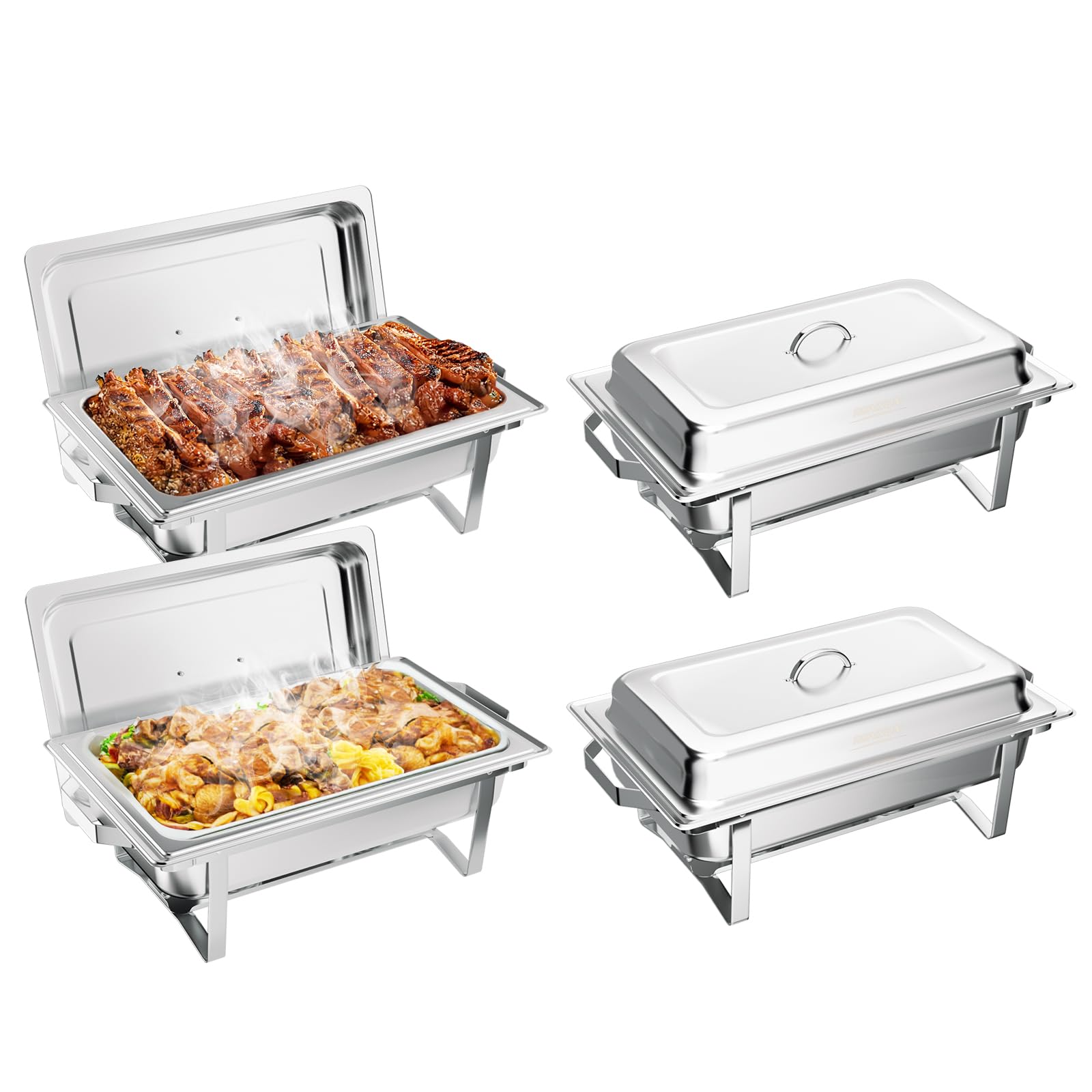 LEADZM Chafing Dish 2PCs，9L Chauffe Plat，Chauffe Plat Buffet en Acier Inoxydable， pour Fêtes, Mariage, Banquets, Buffet Libre，Restauration-Couleur Argent