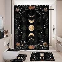 Vista 2 de Coxila Juego de cortinas de ducha con diseño de luna, color negro, estrella espacial, galaxia, gótica, gótica, bruja, espeluznante, celestial, tapa