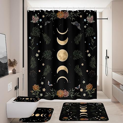 Miniatura 2 de Coxila Juego de cortinas de ducha con diseño de luna, color negro, estrella espacial, galaxia, gótica, gótica, bruja, espeluznante, celestial, tapa