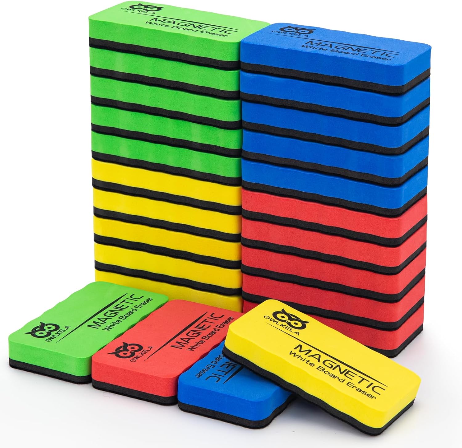 OWLKELA 24 Pcs Dry Erase Erasers, 4 Colors