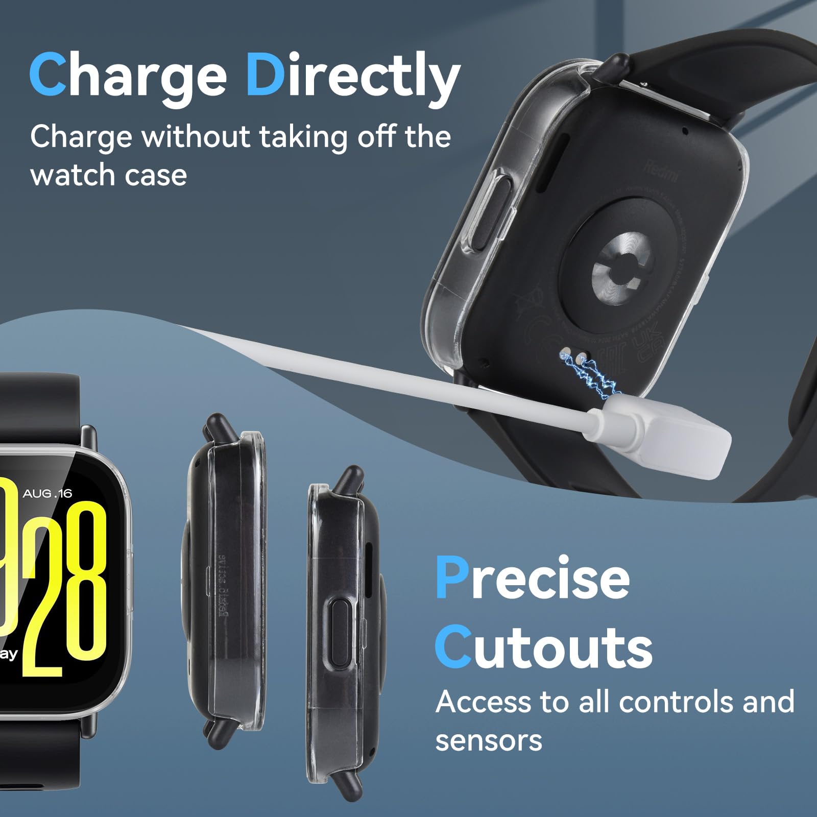 aceyoon 3 sztuki etui ochronne do Redmi Watch 5 Active, pełna ochrona, twarde etui z poliwęglanu (PC) i hartowane szkło ochronne HD z wysoką czułością, etui do Redmi Watch 5 Active