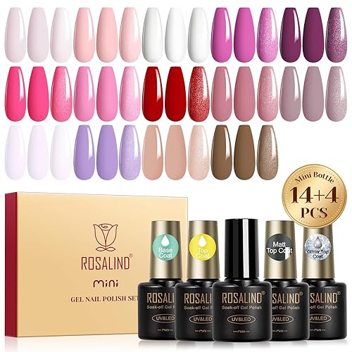 Miniatura 5 de ROSALIND Juego de 35 esmaltes de uñas de gel, colección de esmaltes de gel rosa, rojo, gelatina blanca, juego de inicio de verano, esmalte de uñas